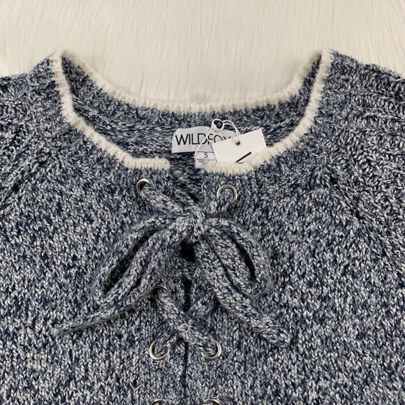 Wildfox Women's Size Small Blue White Lace Up Queen Oxford Oversized Sweater Top - Picture 4 of 10